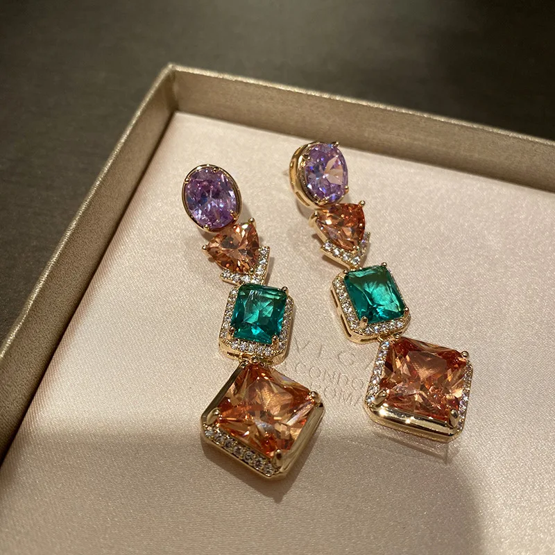 Palace Geometric Colorful Crystals Green Orange Color Matching Tassel Earrings
Palace Geometric Colorful Crystals Green Orange Color Matching Tassel Earrings