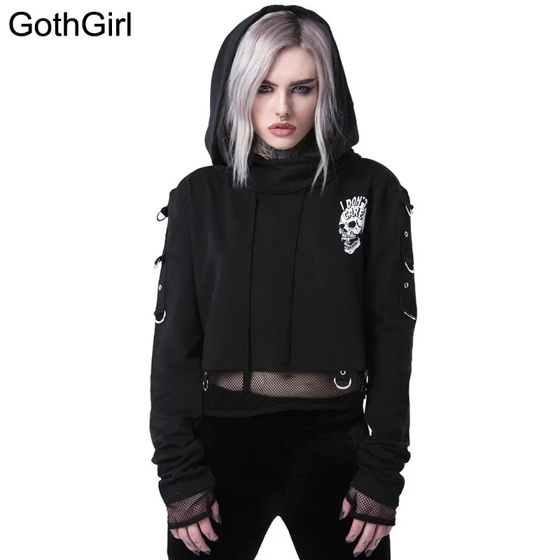 Gothic Women Cropped Hoodies Sweatshirts Skull Printed Black Loose Short Hoodies Mesh Patchwork Female Streetwear Hooded
Gothic Women Cropped Hoodies Sweatshirts Skull Printed Black Loose Short Hoodies Mesh Patchwork Female Streetwear Hooded