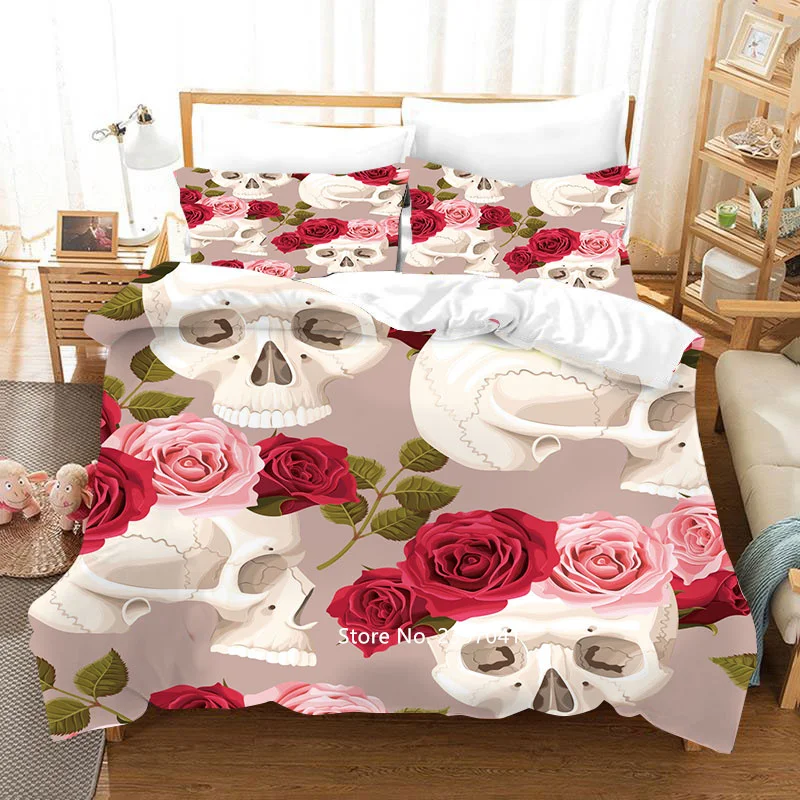 Home Textile Knitwear Beautiful and Interesting Red Rose Skull Bedding Set Luxury Quilt Cover Pillowcase Valentine's Day Gift
Home Textile Knitwear Beautiful and Interesting Red Rose Skull Bedding Set Luxury Quilt Cover Pillowcase Valentine's Day Gift