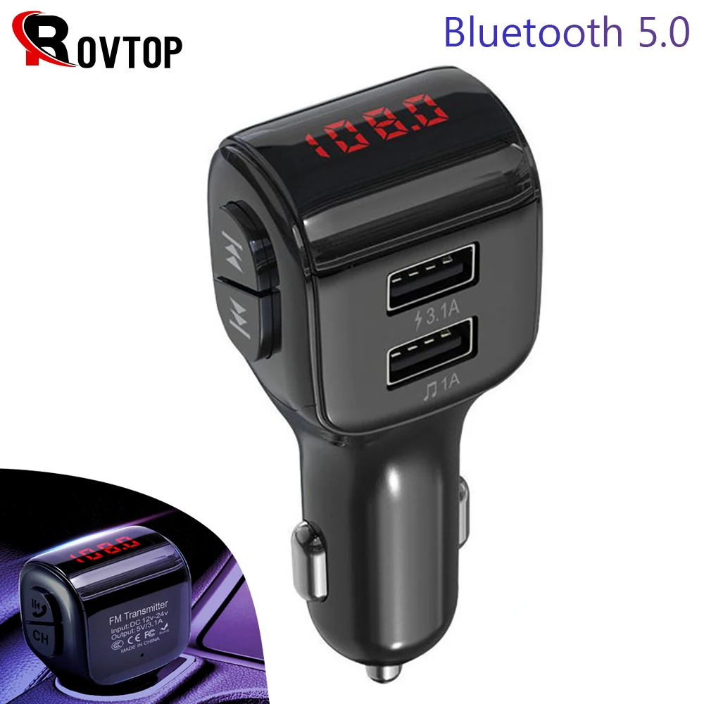 Rovtop Handsfree беспроводной Bluetooth 5 0 автомобильный комплект fm передатчик 3.1A Быстрая