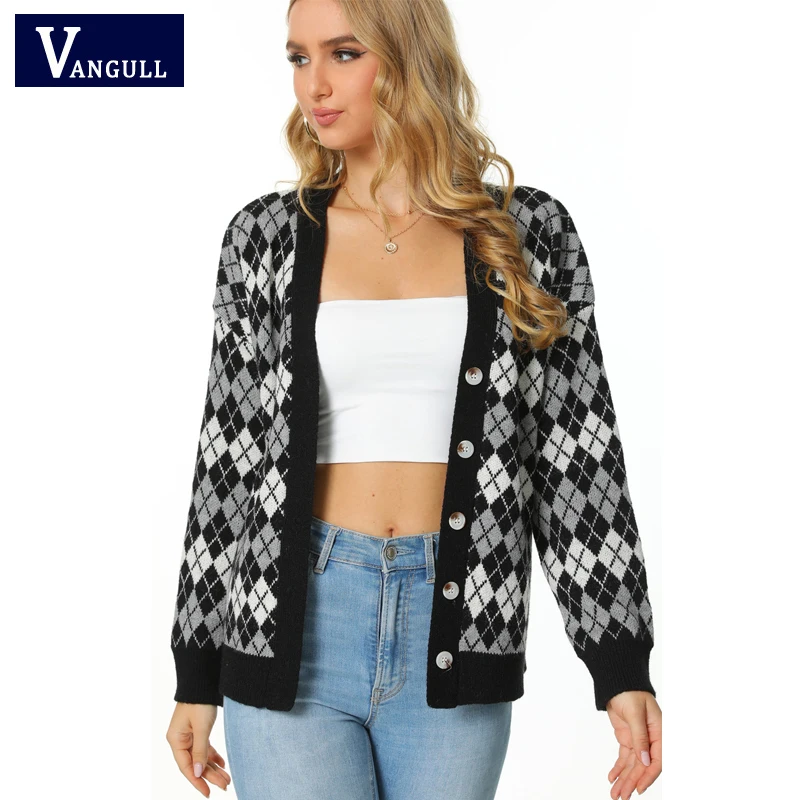 Vangull Fashion Y2K Plaid Printing Women Cardigans Autumn New Single Breasted Female Knitted Sweater Long Sleeve Loose Sweater 
Vangull Fashion Y2K Plaid Printing Women Cardigans Autumn New Single Breasted Female Knitted Sweater Long Sleeve Loose Sweater