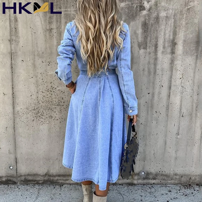 Spring Autumn Women Denim Dress A-Line Long Sleeve Turn-down CollarSingle Breasted Button Loose Party Dress
Spring Autumn Women Denim Dress A-Line Long Sleeve Turn-down CollarSingle Breasted Button Loose Party Dress