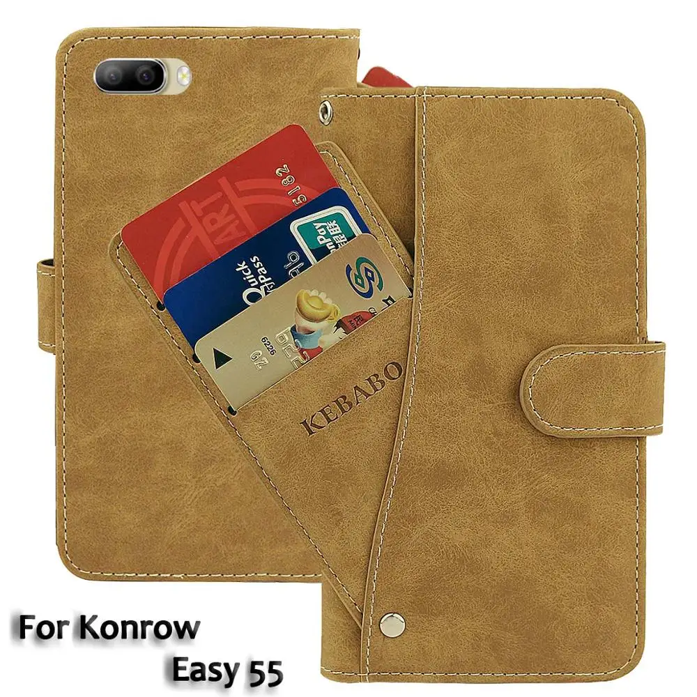 

Vintage Leather Wallet Konrow Easy 55 Case 5.34" Flip Luxury Card Slots Cover Magnet Phone Protective Cases Bags