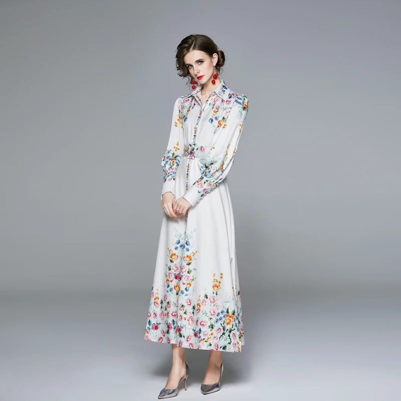 2020 New Spring Autumn Women Turn-down Collar Single-breasted Long Sleeve Slim Long Dress Elegant Flowers Print Vintage Dress
2020 New Spring Autumn Women Turn-down Collar Single-breasted Long Sleeve Slim Long Dress Elegant Flowers Print Vintage Dress