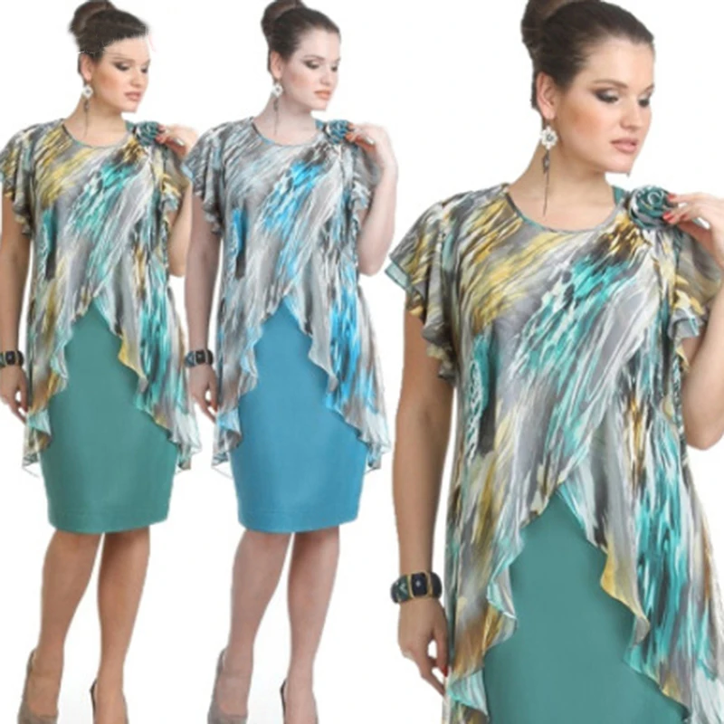 Plus Size Summer Dress Women's Clothing Knee Length Fake Two-Piece Dress Large Size Chiffon Ruffles Fashion Women's Dress
Plus Size Summer Dress Women's Clothing Knee Length Fake Two-Piece Dress Large Size Chiffon Ruffles Fashion Women's Dress