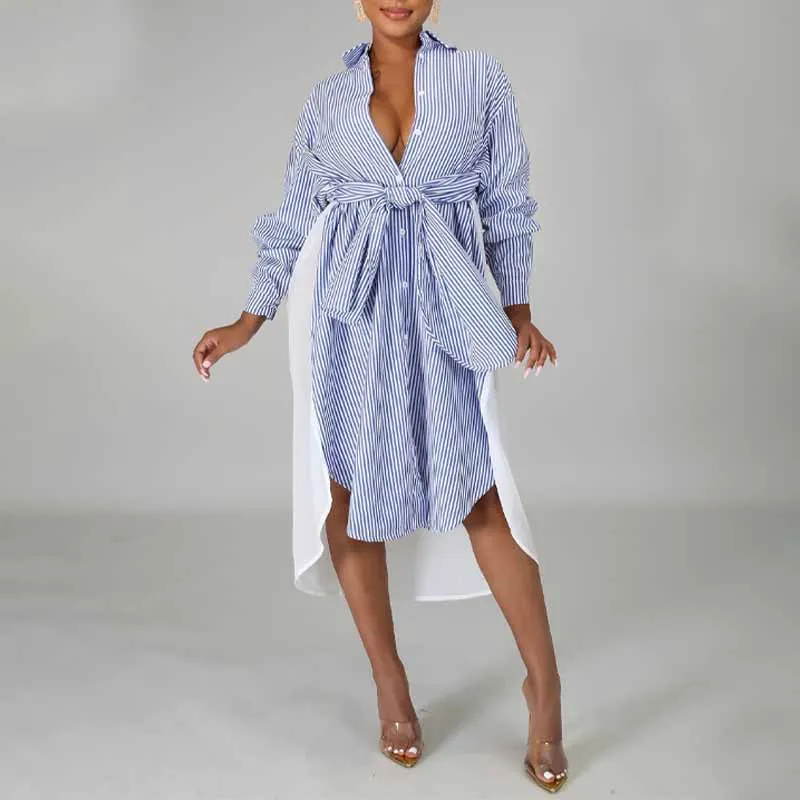 2021 Fashion Shirt Dress Woman Autumn Casual Striped Print Office Long Robe Turn Down Collar Vintage Loose Knee Dresses Oversize
2021 Fashion Shirt Dress Woman Autumn Casual Striped Print Office Long Robe Turn Down Collar Vintage Loose Knee Dresses Oversize