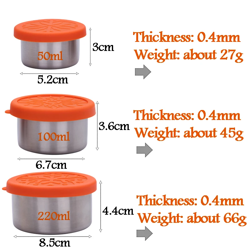 3 Pcs Food Container Fresh Box Bento Lunch Snack Sauce Storage Box 304 Stainless Steel Condiment Containers With Silicone Lids
3 Pcs Food Container Fresh Box Bento Lunch Snack Sauce Storage Box 304 Stainless Steel Condiment Containers With Silicone Lids