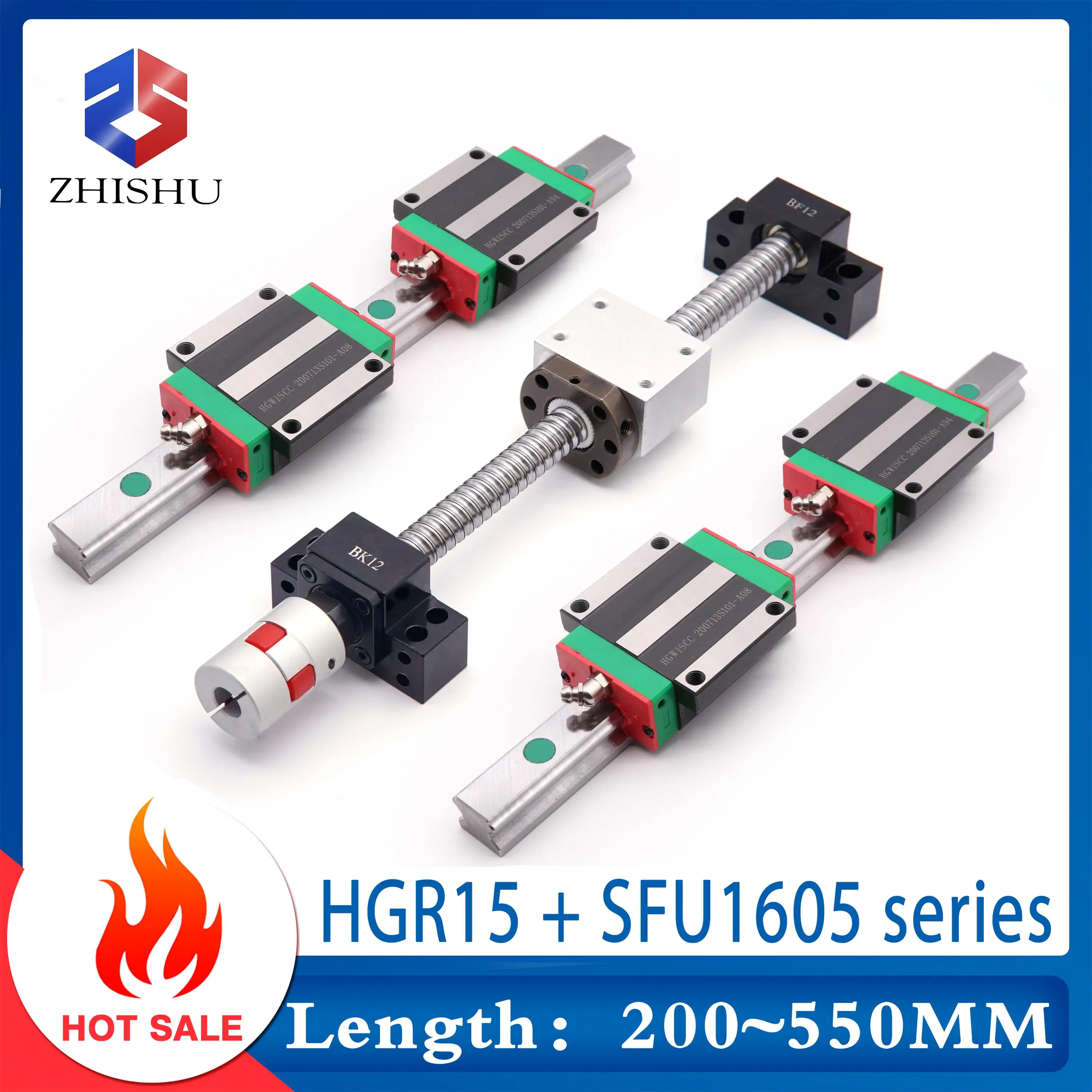 

HGR15 L： 200 - 550 MM CNC Linear Slide Guide Rail Set HGR 15 HGH15CA HGW15CC Block Squere Carriage SFU1605 Guides For Ball Screw