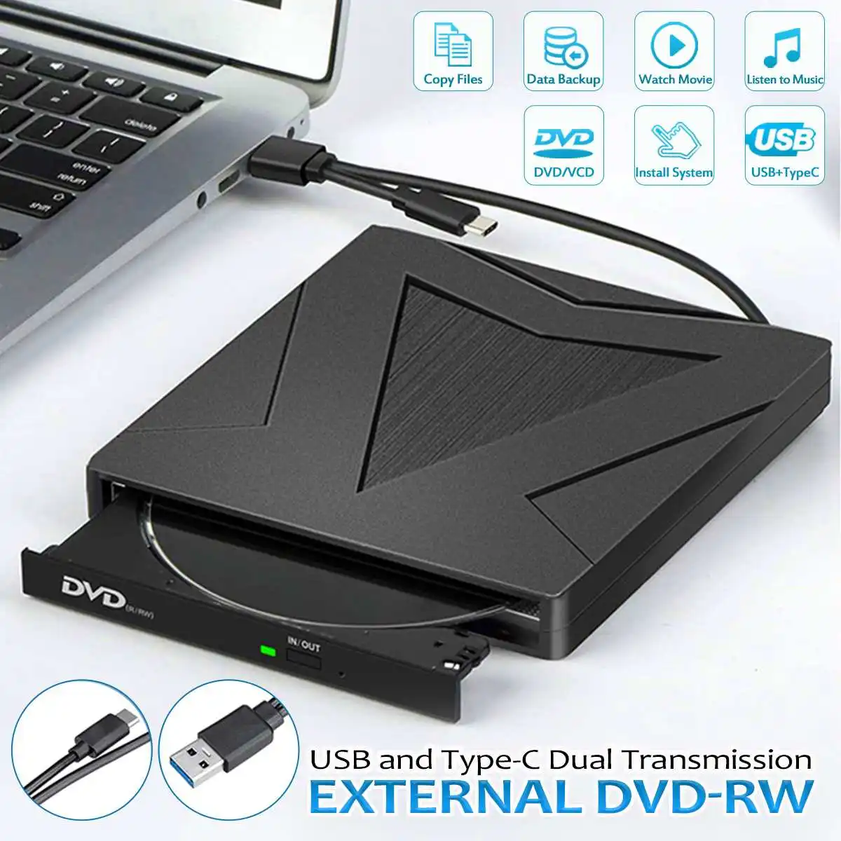 NEW External DVD-RW Player Writer Reader DVD Drive, CD Burner Driver Drive-free High-speed Read-write Recorder USB 3.0 &Type C
NEW External DVD-RW Player Writer Reader DVD Drive, CD Burner Driver Drive-free High-speed Read-write Recorder USB 3.0 &Type C