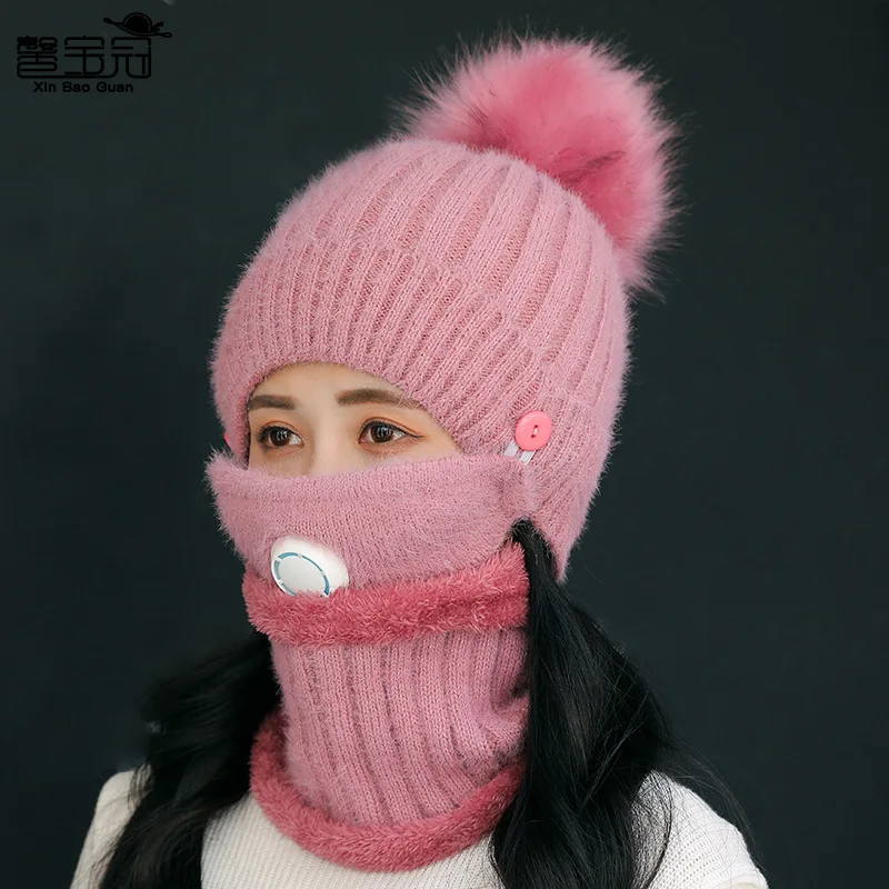 Hat, female mask, breathing valve suit, wool hat, new winter warm knitted hat, plush collar for cycling
Hat, female mask, breathing valve suit, wool hat, new winter warm knitted hat, plush collar for cycling