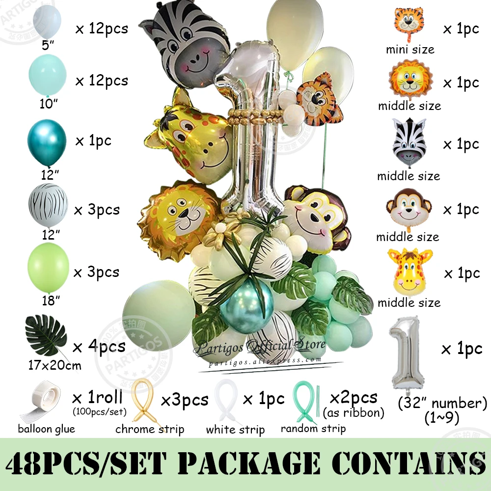 48pcs/set Jungle Animal Party foil number Balloons set Forest Safari jungle giraffe Kids 1-9th Birthday Party Decors globos
48pcs/set Jungle Animal Party foil number Balloons set Forest Safari jungle giraffe Kids 1-9th Birthday Party Decors globos