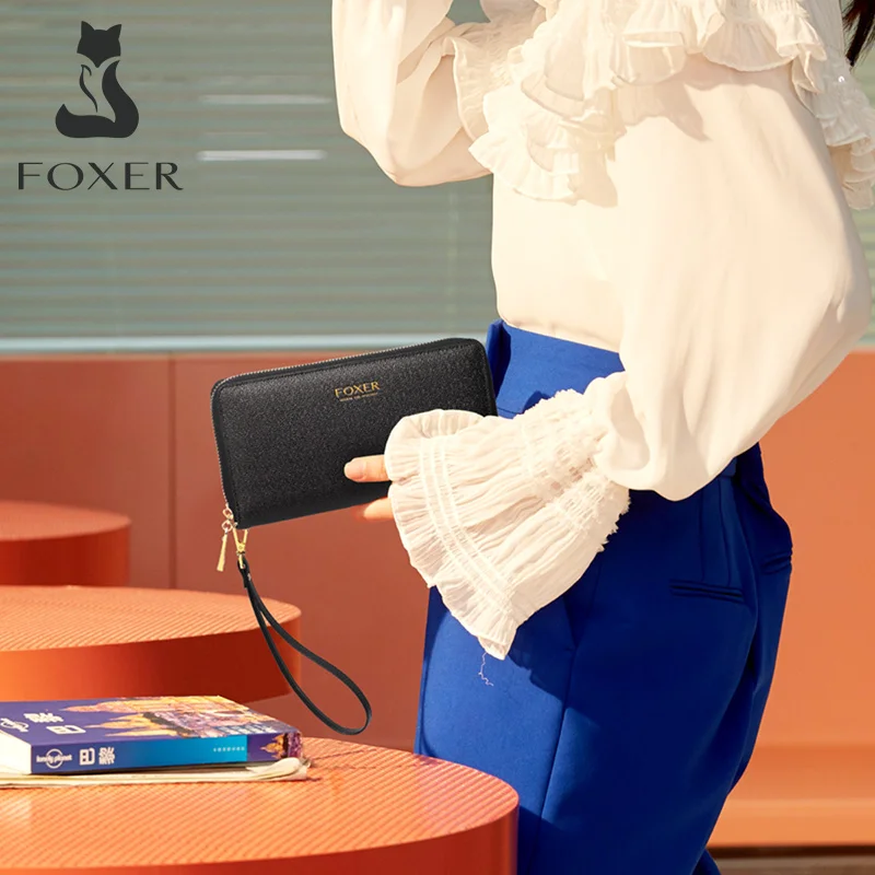 Дамский кошелек FOXER из спилка вместительный удлиненный бумажник с отделением для