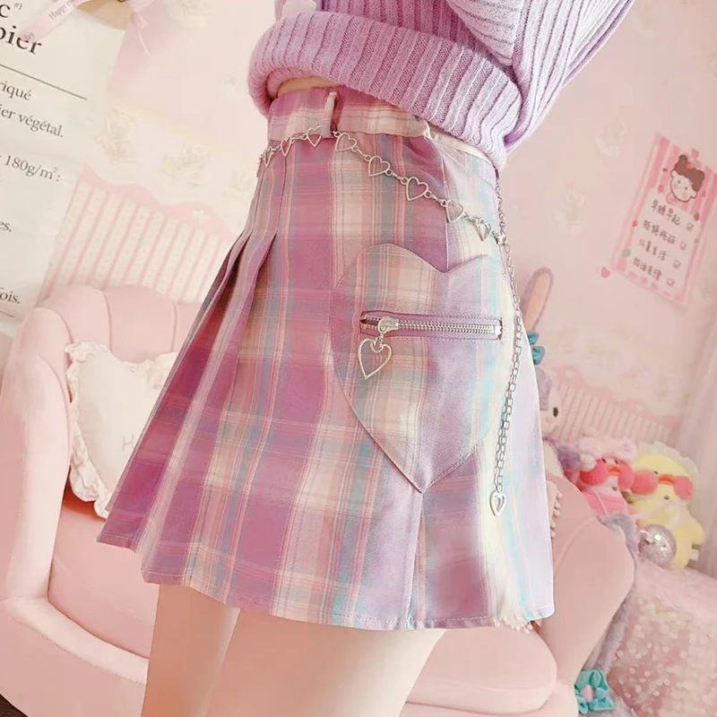 Gothic Cute Plaid Mini Pleated Skirt Harajuku Kawaii Cosplay Heart Pocket Women Skirt School Girl Vintage Short Skirts
Gothic Cute Plaid Mini Pleated Skirt Harajuku Kawaii Cosplay Heart Pocket Women Skirt School Girl Vintage Short Skirts