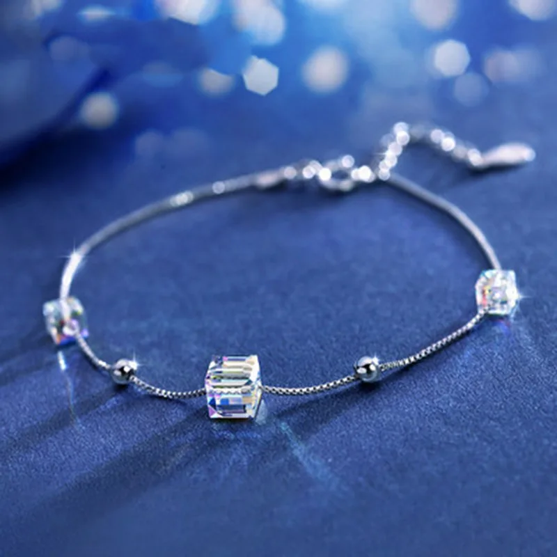 New 925 Sterling Silver Bracelet Colorful Cube Sugar Austrian Crystal Bracelet For Woman Charm Jewelry Gift
New 925 Sterling Silver Bracelet Colorful Cube Sugar Austrian Crystal Bracelet For Woman Charm Jewelry Gift