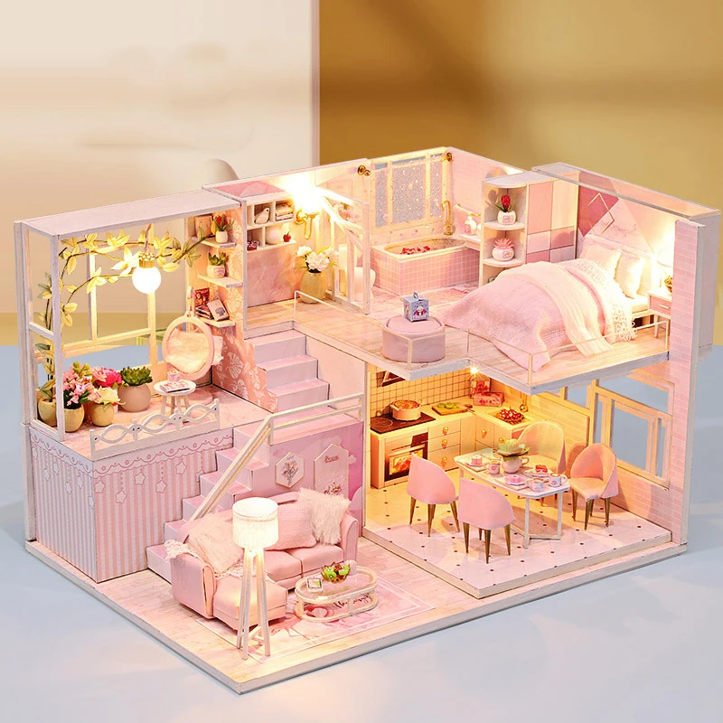 DIY Dollhouses Pink Princess Loft Kit Assembled Miniature with Furniture Girl's Casa Doll House Toys for Children Adult Gifts
DIY Dollhouses Pink Princess Loft Kit Assembled Miniature with Furniture Girl's Casa Doll House Toys for Children Adult Gifts