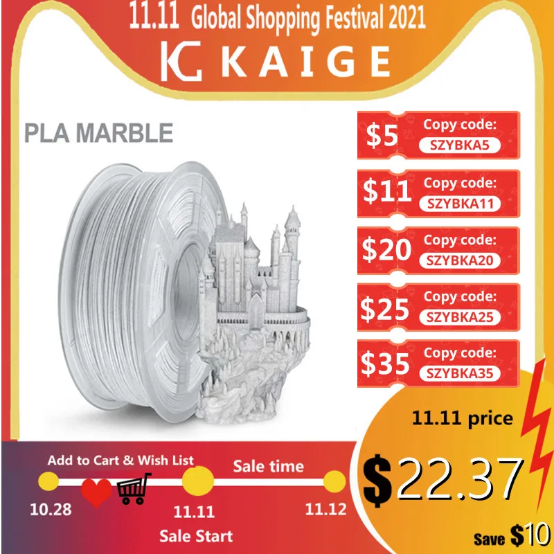 KAIGE PLA Marble 1.75MM 1KG 3D Printer Sublimation Filament Close To Marble Effect Printing Materials 3D FDM Printer Consumables
KAIGE PLA Marble 1.75MM 1KG 3D Printer Sublimation Filament Close To Marble Effect Printing Materials 3D FDM Printer Consumables