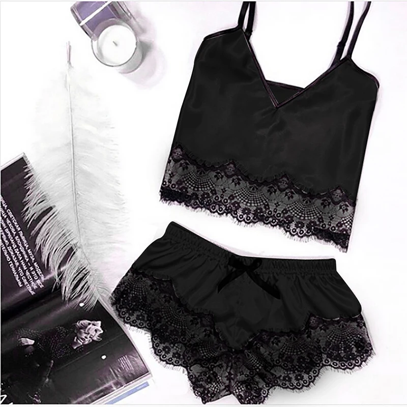 2Pcs Satin Sleepwear Nightdress Fashion Women Sexy Lace Spaghetti Strap Shorts Pajama Set Ladies Sleepwear Female Pajama Party
2Pcs Satin Sleepwear Nightdress Fashion Women Sexy Lace Spaghetti Strap Shorts Pajama Set Ladies Sleepwear Female Pajama Party