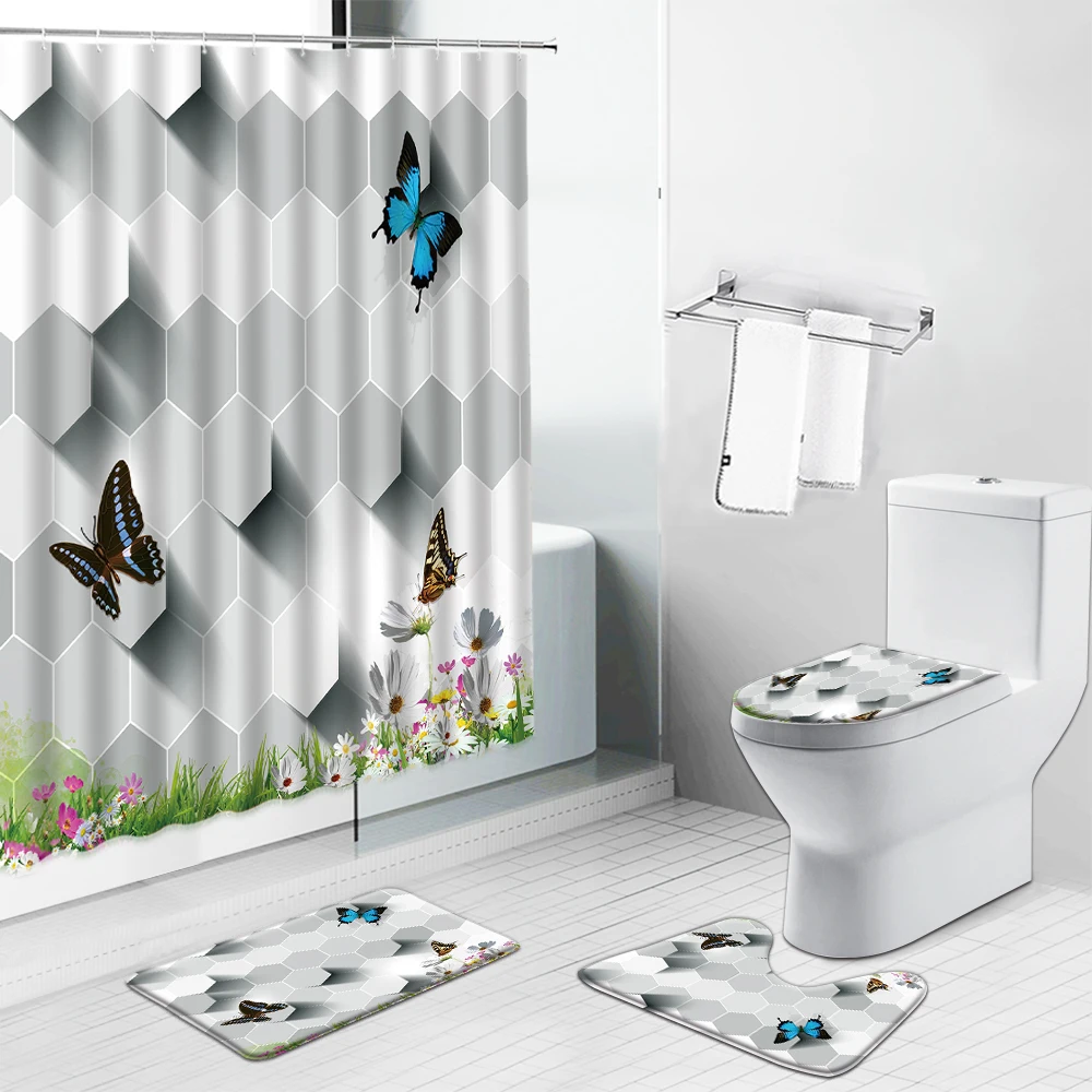 Flower Butterfly Scenery Geometric Pattern Bathroom Shower Curtain And Rug Set Colorful Animal Bath Screens Toilet Cover Carpet
Flower Butterfly Scenery Geometric Pattern Bathroom Shower Curtain And Rug Set Colorful Animal Bath Screens Toilet Cover Carpet