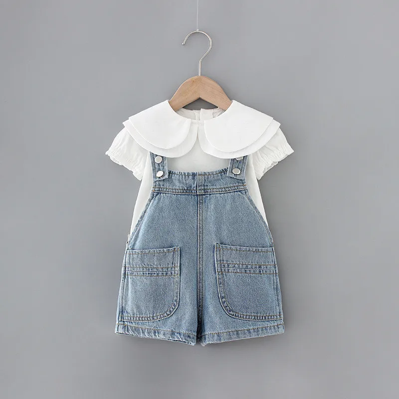 Overalls Shirt Princess girls girl cloths Lapel Sweet Denim Short-Sleeved Simple Leisure 2pcs Baby kids baby Suit Girls Lapel
Overalls Shirt Princess girls girl cloths Lapel Sweet Denim Short-Sleeved Simple Leisure 2pcs Baby kids baby Suit Girls Lapel