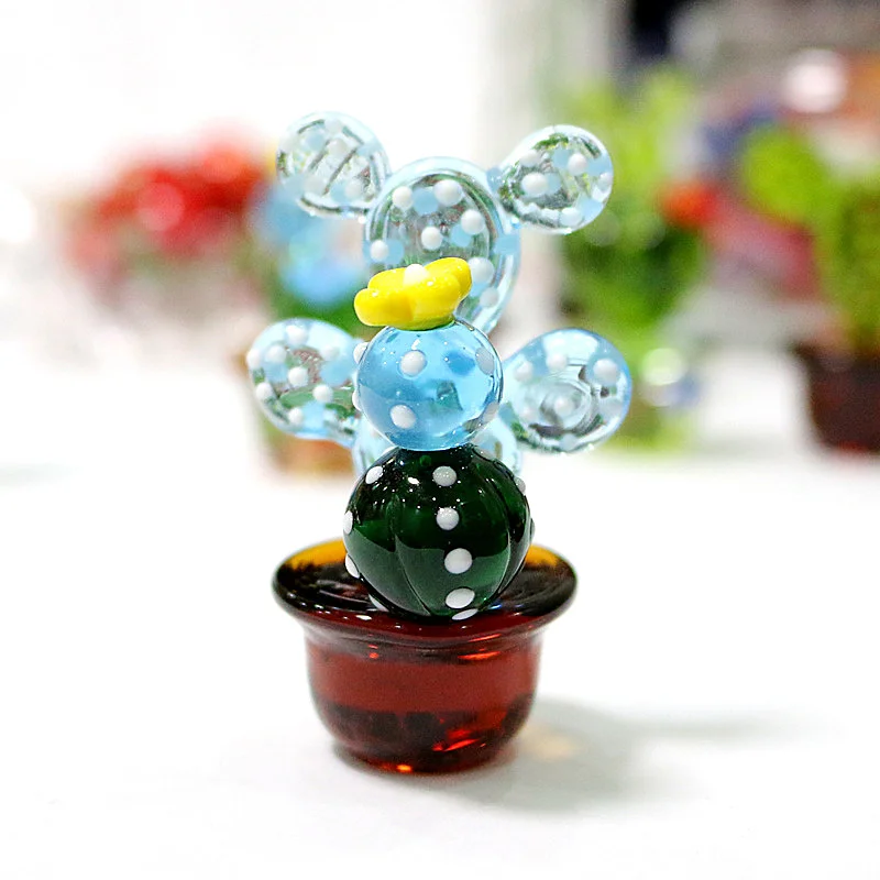 

Handmade Murano Glass Cactus Figurines Home Desktop Decor Craft Ornaments Creative Colorful Cute Miniature Plant Gifts For Kids