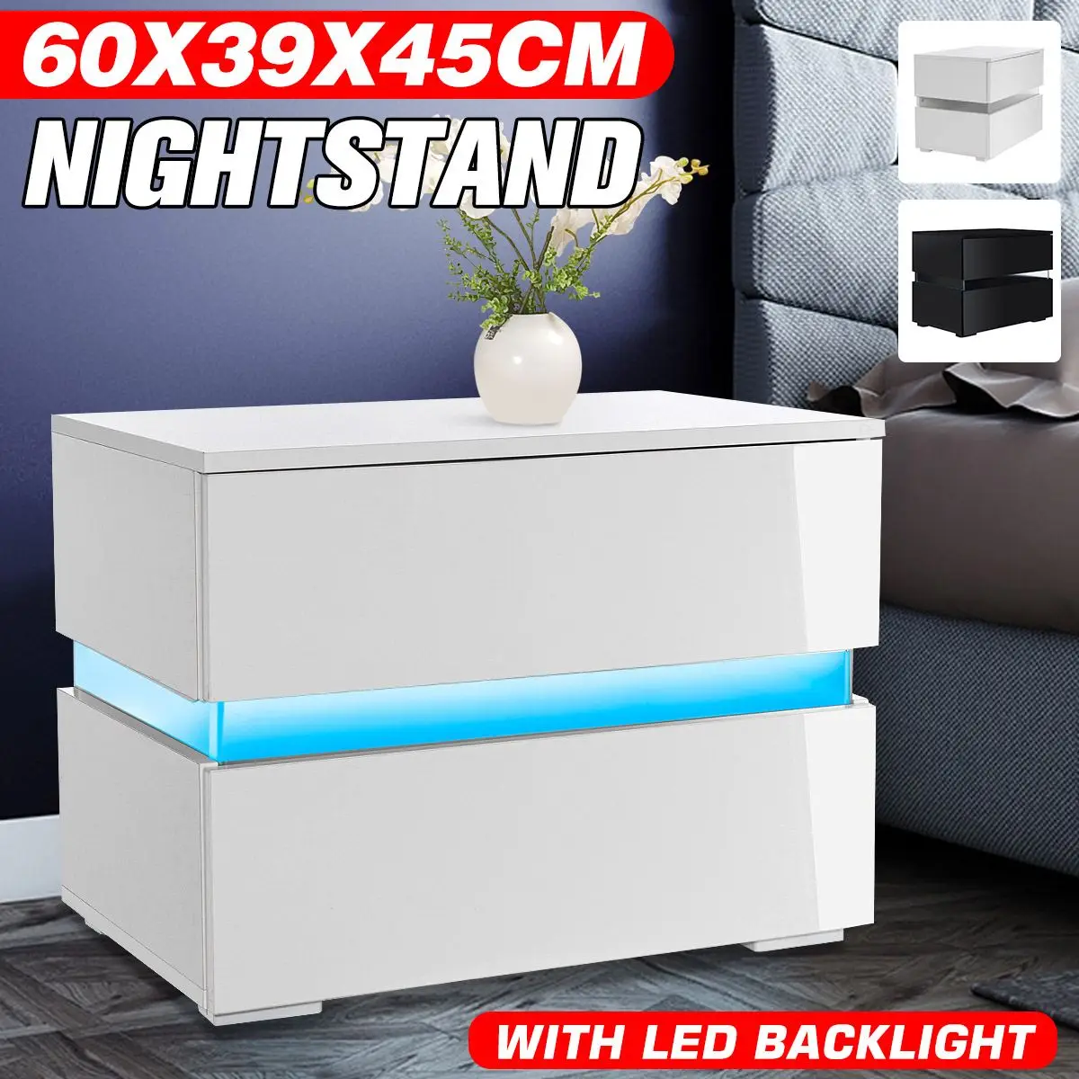 New High Gloss RGB LED Nightstands with 2 Drawers Modern Bedside Table Sofa side Tables File Cabinet Storage Chest Table
New High Gloss RGB LED Nightstands with 2 Drawers Modern Bedside Table Sofa side Tables File Cabinet Storage Chest Table