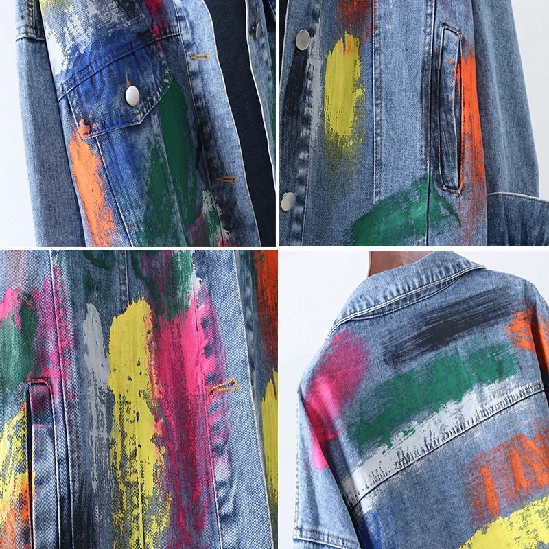 Fashion Denim Jacket Women Spring Autumn Hand Painted Color Graffiti Jeans Jacket Loose Single-breasted Casual Jeans Coat H484
Fashion Denim Jacket Women Spring Autumn Hand Painted Color Graffiti Jeans Jacket Loose Single-breasted Casual Jeans Coat H484