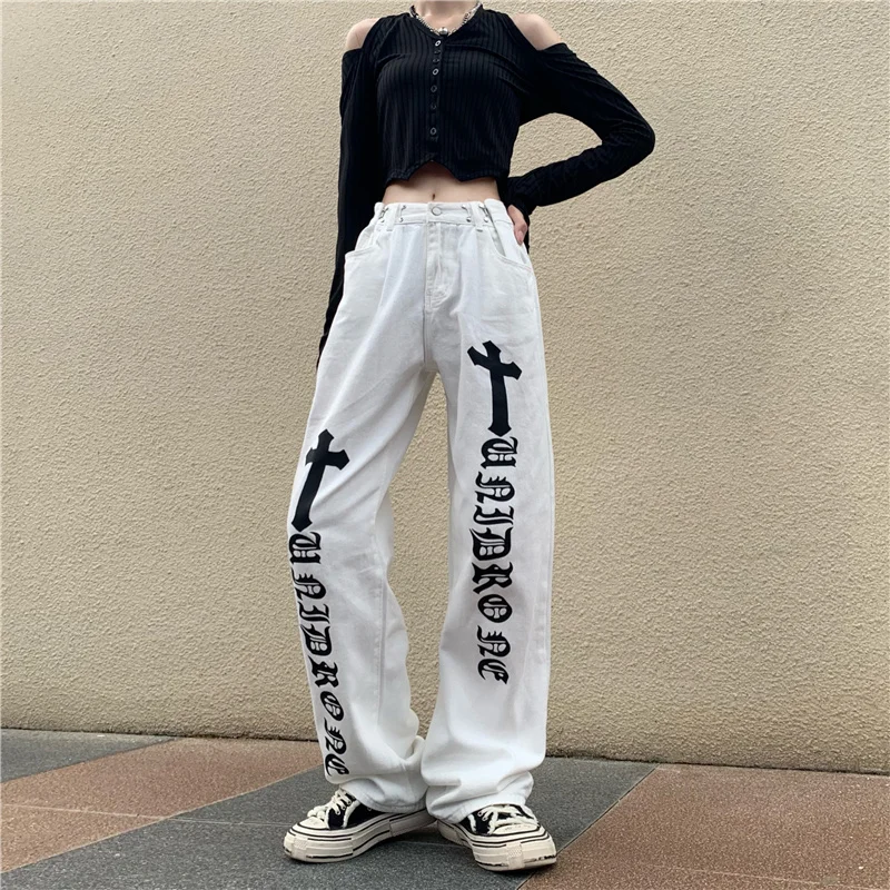 New Streetwear Woman Jeans goth vintage cross buttons low rise pants Women baggy straight mom mopping the floor jean femme
New Streetwear Woman Jeans goth vintage cross buttons low rise pants Women baggy straight mom mopping the floor jean femme