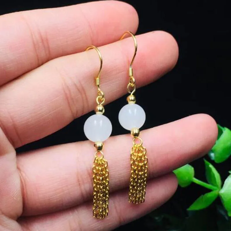 HOT Selling 925 Sterling Silver Hetian White Jade Gold Chain Eardrop For Fashion Women Jewelry Charm Christmas Gift
HOT Selling 925 Sterling Silver Hetian White Jade Gold Chain Eardrop For Fashion Women Jewelry Charm Christmas Gift