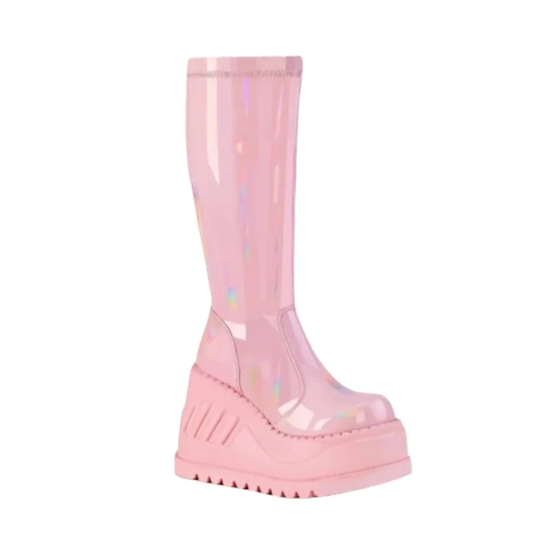 European American Style New Locomotive Women's Boots Thick-soled Knight Boots Super High-heel Water Platform Shiny Mid-tube Shoe
European American Style New Locomotive Women's Boots Thick-soled Knight Boots Super High-heel Water Platform Shiny Mid-tube Shoe