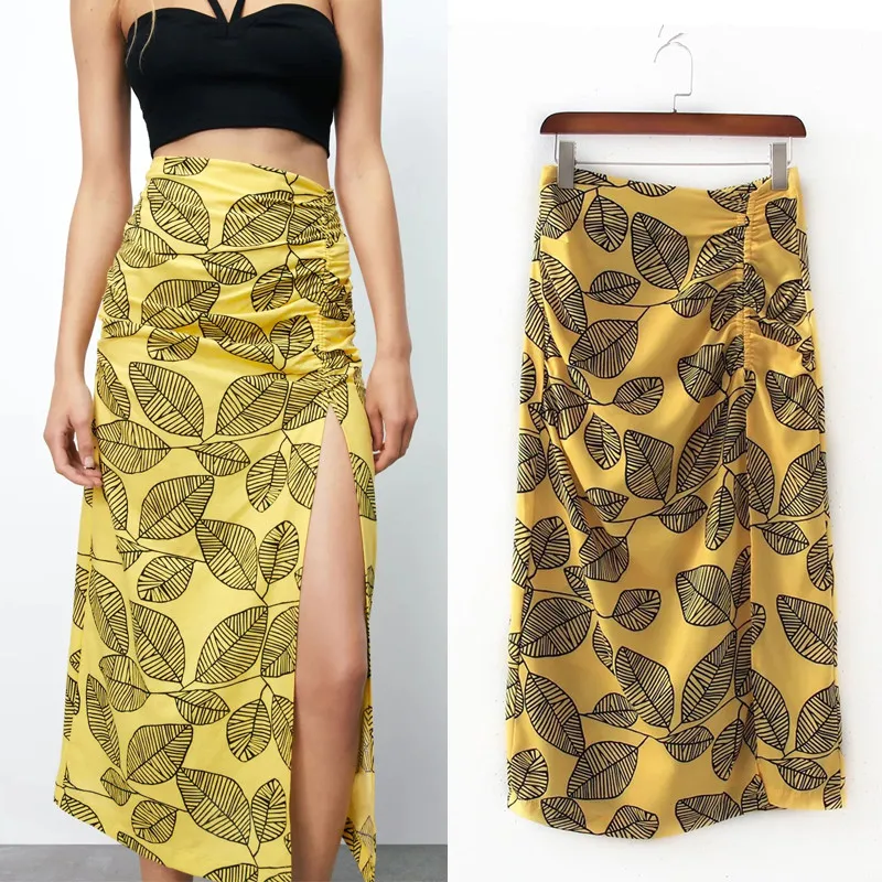 Za Women Skirt 2021 Yellow Print Long Skirts Woman High Waist Summer Midi Skirt With Slit Vintage Ruched Split Skirts Set
Za Women Skirt 2021 Yellow Print Long Skirts Woman High Waist Summer Midi Skirt With Slit Vintage Ruched Split Skirts Set