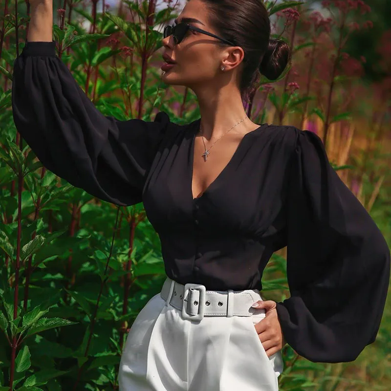 Blouses Woman 2021 Sexy Deep V-Neck Black Button Lantern Long Sleeve Slim Fashion Autumn New Elegant Lady Shirt Top
Blouses Woman 2021 Sexy Deep V-Neck Black Button Lantern Long Sleeve Slim Fashion Autumn New Elegant Lady Shirt Top