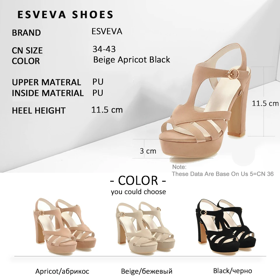 ESVEVA 2018 Women Sandals Peep Toe Shoes Platform 3cm PU Concise Sandals Buckle Strap Fashion Square High Heels Shoes Size 34-43
ESVEVA 2018 Women Sandals Peep Toe Shoes Platform 3cm PU Concise Sandals Buckle Strap Fashion Square High Heels Shoes Size 34-43