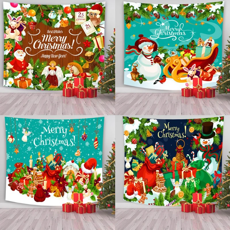 

Christmas Tree Fireplace Stockings Tapestry Christmas Decoration Theme Wall Hanging Tapestries Background Home Dorm Decor 1pc