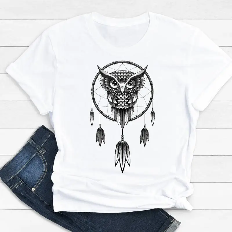 Tribal Pattern Owl Shop Dream Net Printing Retro Trend Summer Fashion T-shirt Short-sleeved White Tops Graphic Women's Clothing 
Tribal Pattern Owl Shop Dream Net Printing Retro Trend Summer Fashion T-shirt Short-sleeved White Tops Graphic Women's Clothing