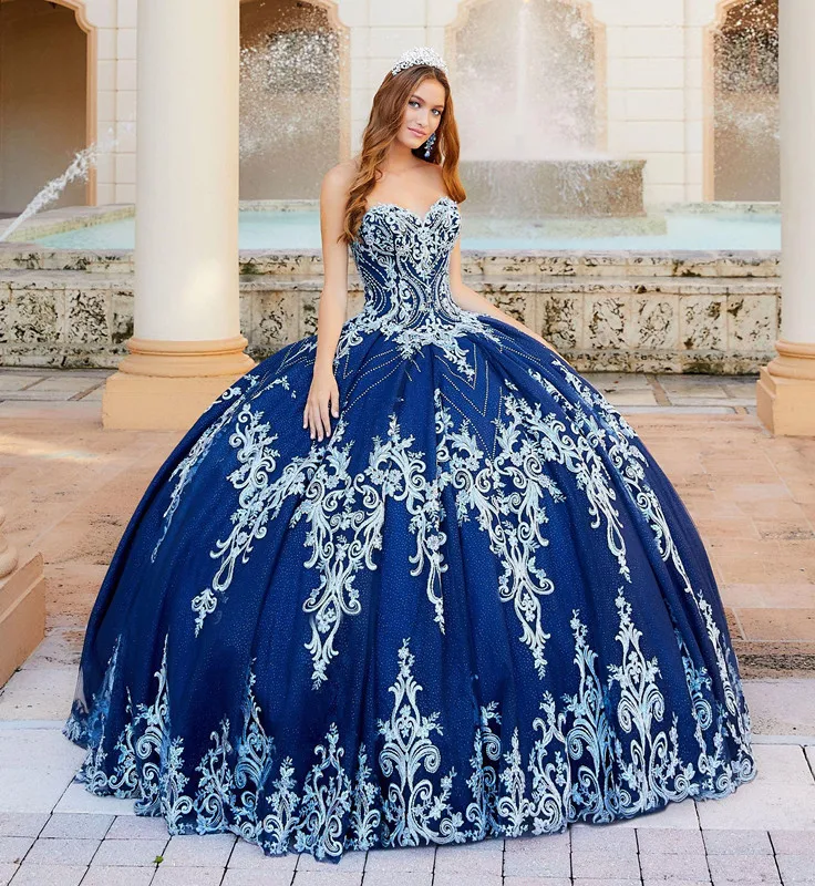Sweetheart Navy Blue Ball Gown Quinceanera Dresses With Appliqued Beads Lace Up Prom Dress Vestido De Festa Sweet 16 Dress
Sweetheart Navy Blue Ball Gown Quinceanera Dresses With Appliqued Beads Lace Up Prom Dress Vestido De Festa Sweet 16 Dress