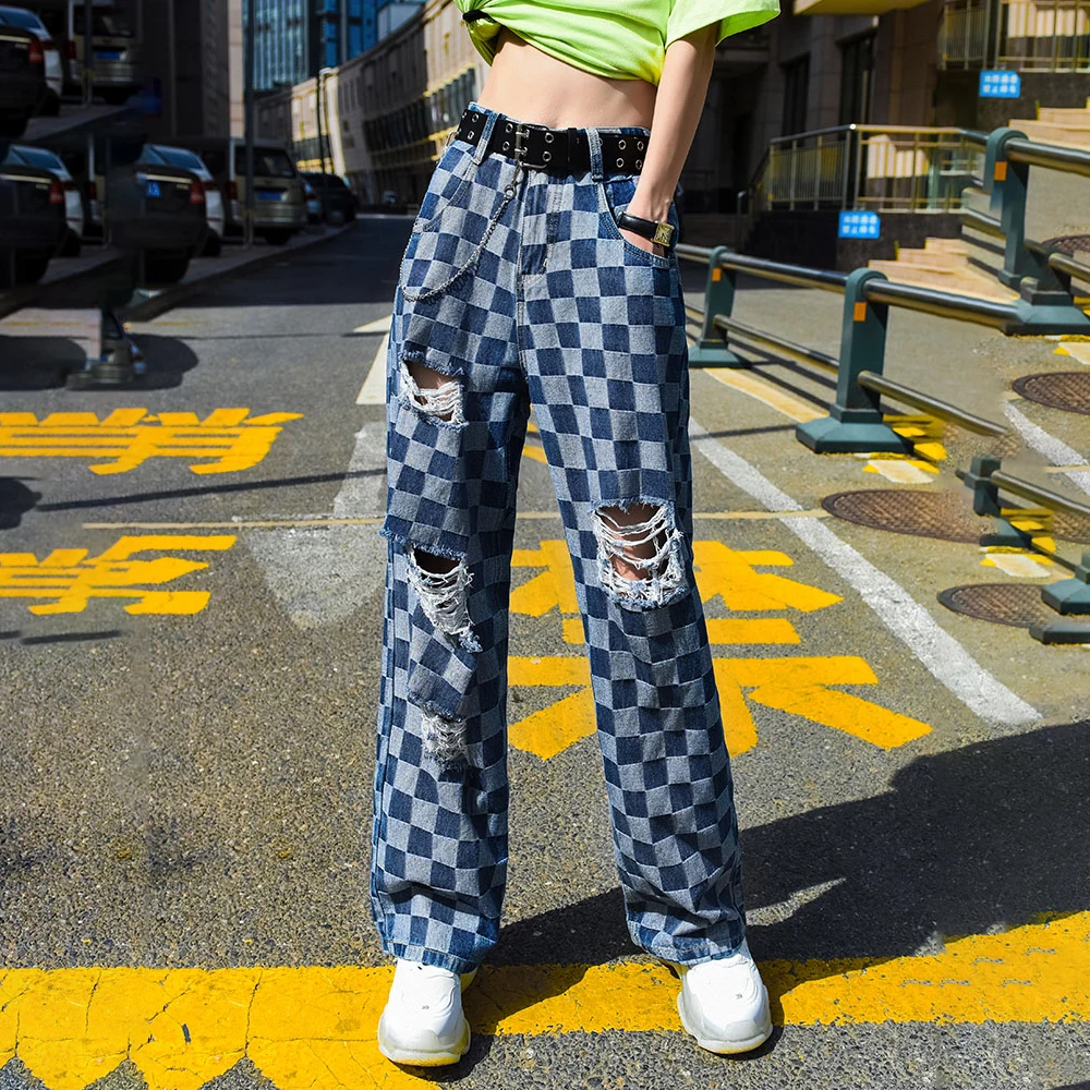 Vintage Plaid Ripped Fashion Streetwear Jeans Summer Women's High Waist Loose Mopping Wide Leg Straight Denim Pants Trousers
Vintage Plaid Ripped Fashion Streetwear Jeans Summer Women's High Waist Loose Mopping Wide Leg Straight Denim Pants Trousers