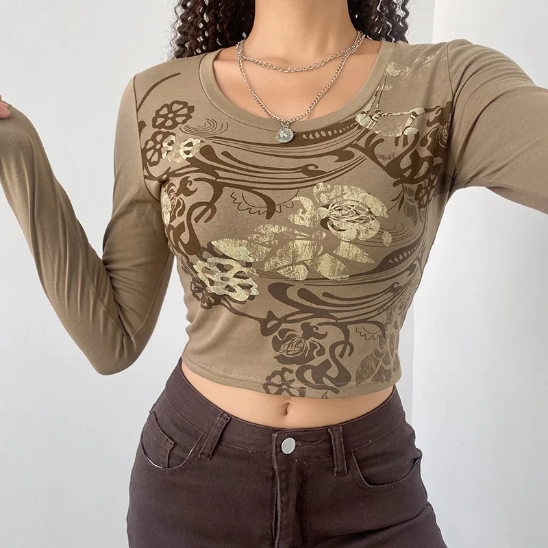 Woman Tshirts Khaki Retro Pattern Printed T-shirt Y2K Crop Top T Shirts Aesthetic 90s Style Short Long Sleeve Women Sexy Tops
Woman Tshirts Khaki Retro Pattern Printed T-shirt Y2K Crop Top T Shirts Aesthetic 90s Style Short Long Sleeve Women Sexy Tops