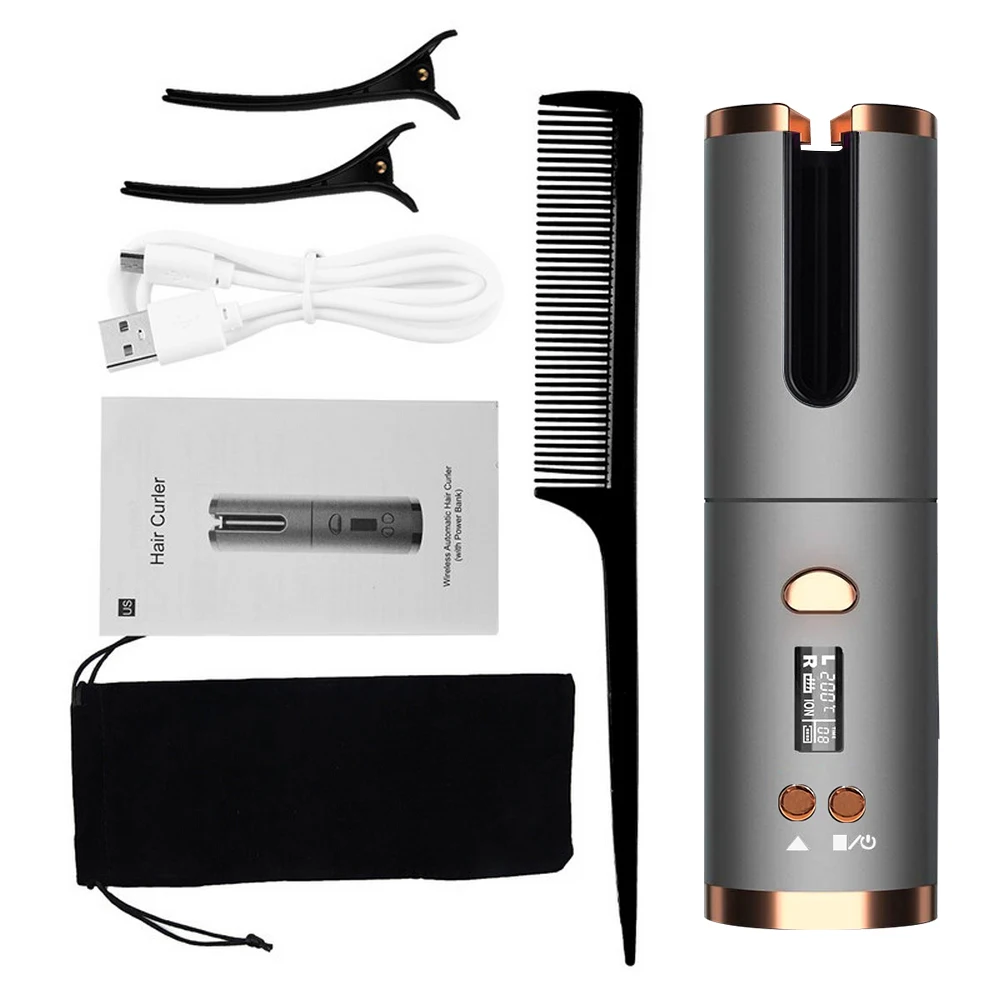 Automatic, portable, cordless, temperature-adjustable anti-scalding design with LCD display, rechargeable curling iron
Automatic, portable, cordless, temperature-adjustable anti-scalding design with LCD display, rechargeable curling iron