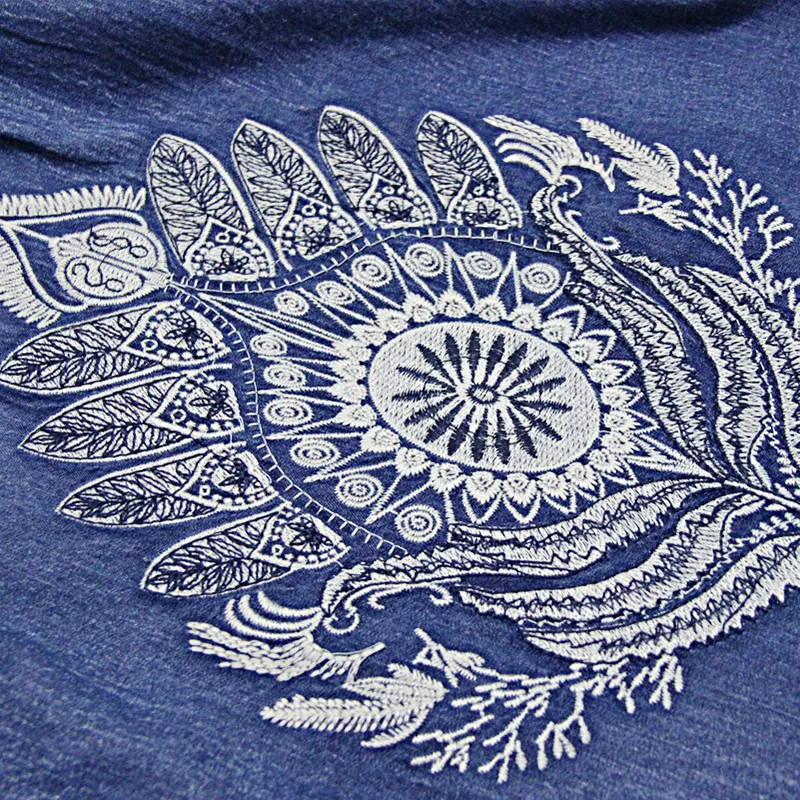 Summer Denim Dress Round Neck Short Butterfly Sleeve Mid-calf Length Vintage Embroidery Ruffles Big Swing Dresses Vestido Mujer
Summer Denim Dress Round Neck Short Butterfly Sleeve Mid-calf Length Vintage Embroidery Ruffles Big Swing Dresses Vestido Mujer