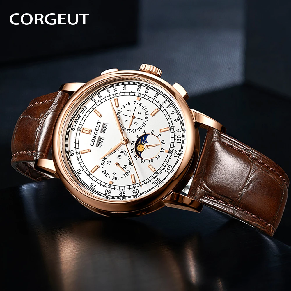 CORGEUT Luxury Multifunction Mens Watches Male Clocks Date Sport Military Clock Leather Mechanical Business Orologio da uomo
CORGEUT Luxury Multifunction Mens Watches Male Clocks Date Sport Military Clock Leather Mechanical Business Orologio da uomo