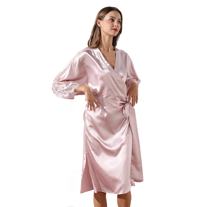 Female Intimate Lingerie Satin Robe Sleepwear Gown Nightgown Sexy Nightwear Silky Bridal Wedding Gift Casual Kimono Bathrobe 
Female Intimate Lingerie Satin Robe Sleepwear Gown Nightgown Sexy Nightwear Silky Bridal Wedding Gift Casual Kimono Bathrobe