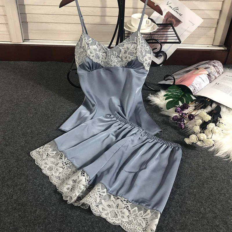 Women Pajamas Set 2PCS Lace Floral Bride Inside Pyjamas Suit Sleepwear Sexy Strap Top Nightgown&Shorts Nightwear Summer Homewear
Women Pajamas Set 2PCS Lace Floral Bride Inside Pyjamas Suit Sleepwear Sexy Strap Top Nightgown&Shorts Nightwear Summer Homewear