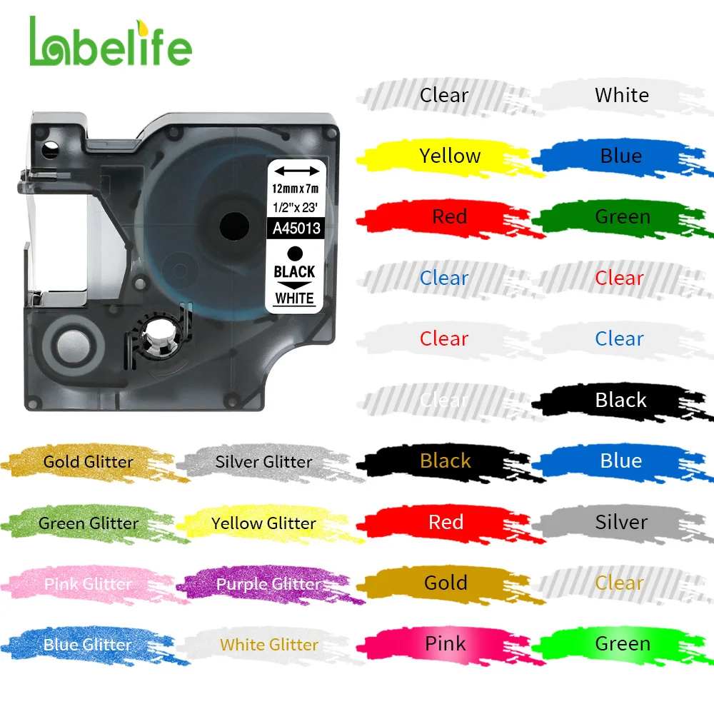 Compatible Dymo D1 12mm tapes 45010 45013 40910 40913 43613 43610 Ribbon Cassette for Dymo label manager LM 160 280 label maker
Compatible Dymo D1 12mm tapes 45010 45013 40910 40913 43613 43610 Ribbon Cassette for Dymo label manager LM 160 280 label maker