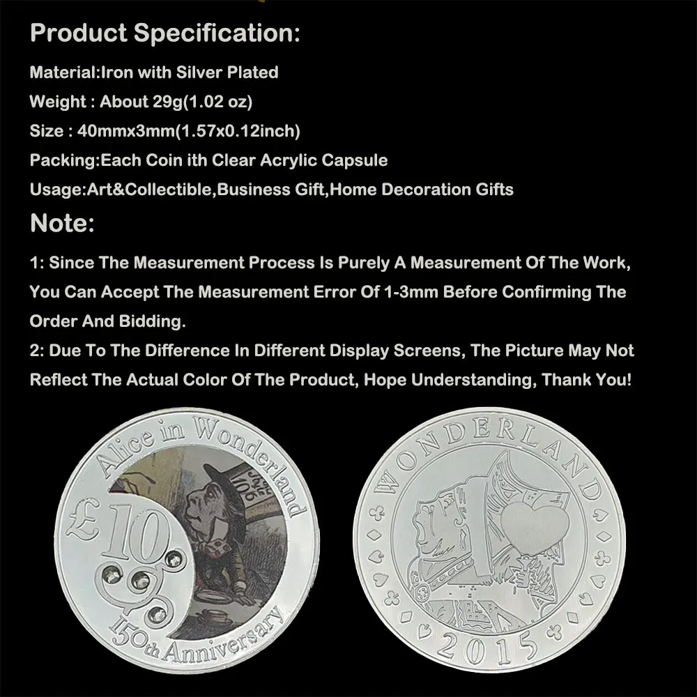 Silver Plated 150th Anniversary 10 Alice in Wonderland VANUATU Commemorative Coins Collectibles Coin Collection Gifts Challenge
Silver Plated 150th Anniversary 10 Alice in Wonderland VANUATU Commemorative Coins Collectibles Coin Collection Gifts Challenge