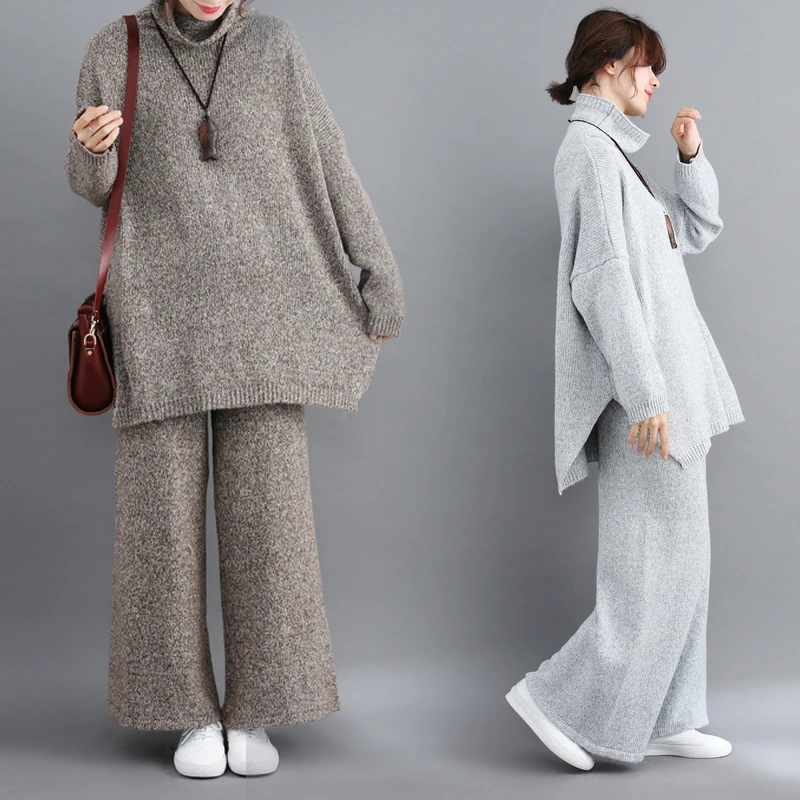 Plus Size Women 2 Pieces Pant Sets 2020New Turtleneck Knitted Sweaters Pullovers and Wide Leg Warm Pant Lady Pant Suits
Plus Size Women 2 Pieces Pant Sets 2020New Turtleneck Knitted Sweaters Pullovers and Wide Leg Warm Pant Lady Pant Suits