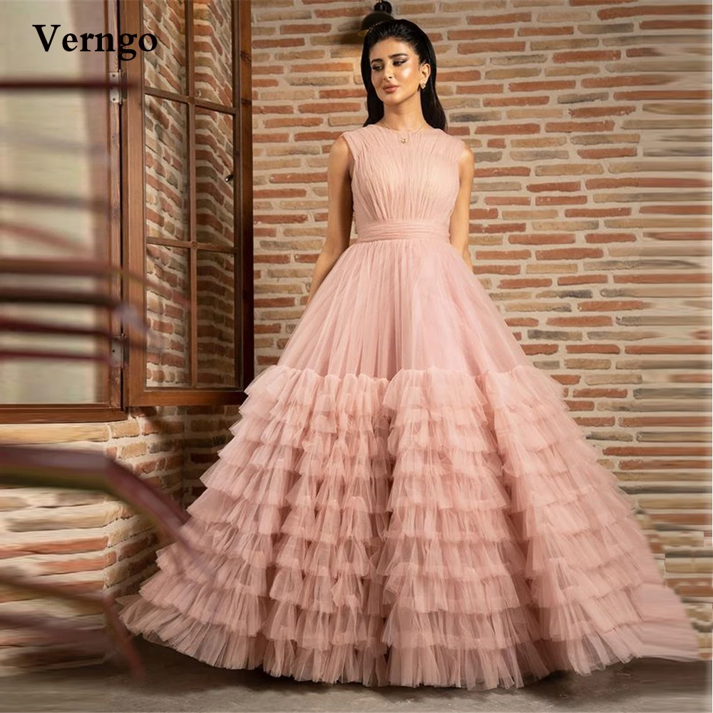 Verngo Blush Pink Tulle Layered Prom Dresses Modest O-Neck Tiered Skirt Draped Long Evening Gowns Women Vintage Formal Dress
Verngo Blush Pink Tulle Layered Prom Dresses Modest O-Neck Tiered Skirt Draped Long Evening Gowns Women Vintage Formal Dress
