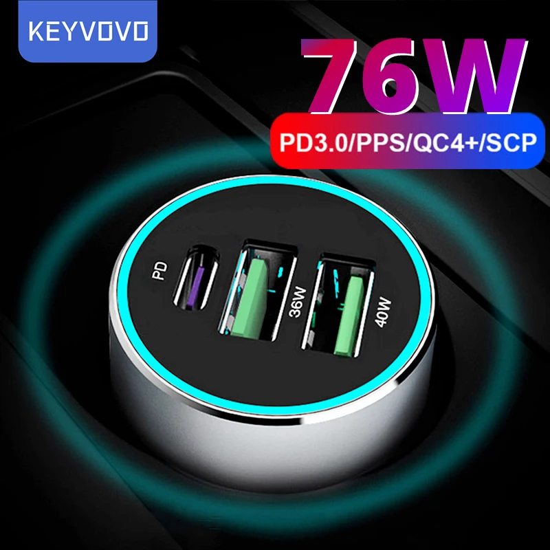Металлическое быстрое автомобильное зарядное устройство PPS PD QC 3 USB 76 Вт для iPhone 12