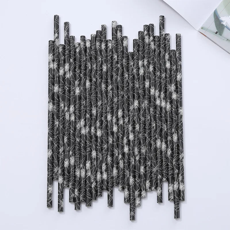 50pcs/pack Spider pattern Paper straws Halloween decorations Cake decoration party Kitchen Drinkware Straw 
50pcs/pack Spider pattern Paper straws Halloween decorations Cake decoration party Kitchen Drinkware Straw