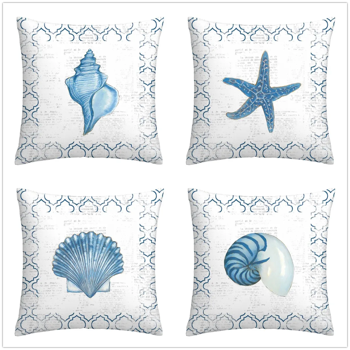 

Blue shell conch with lace pattern plush pillowcase，home Decoration cushion covers 40x40,45x45,50x50,60x60 throw pillow case