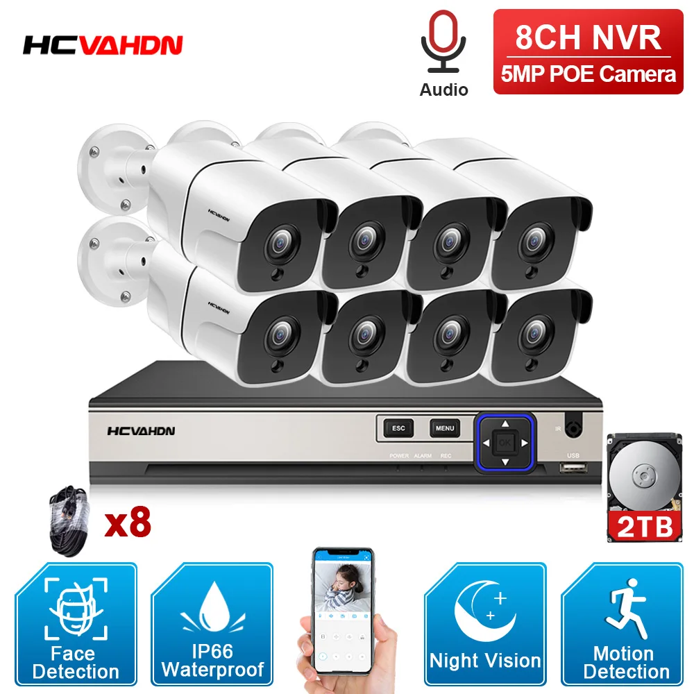 H.265 8Channel 5MP Audio POE Camera system CCTV Kit Security Camera IR-CUT Waterproof Camera Video Surveillance Face Detection
H.265 8Channel 5MP Audio POE Camera system CCTV Kit Security Camera IR-CUT Waterproof Camera Video Surveillance Face Detection